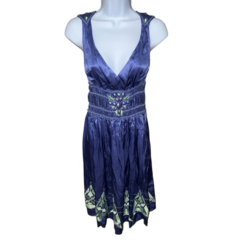 Women’s Ebene by Patrick Assuline Vintage Blue/Green Plunge V-Neck Dress - 1